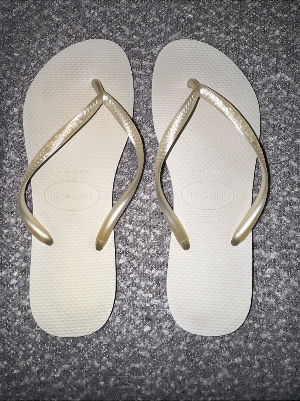 Havaianas Women's Flip Flops in Pearl White with Gold Straps